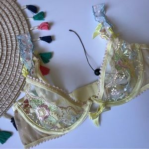 For Love And Lemons Sunny Embroidered Bra Yellow Pastel XS NEW